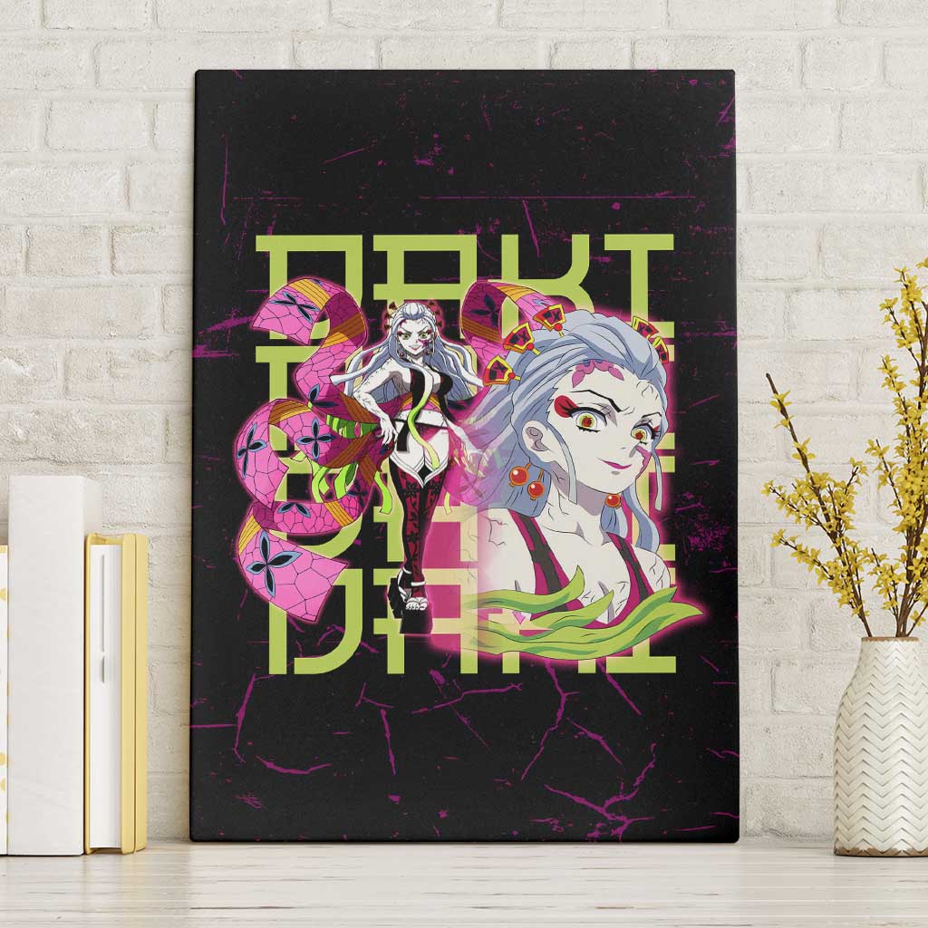 Daki Demon Slayer Theme Canvas Wall Art with Obi Sash Design and Neon Pink Green Graphic Elements - The Mazicc