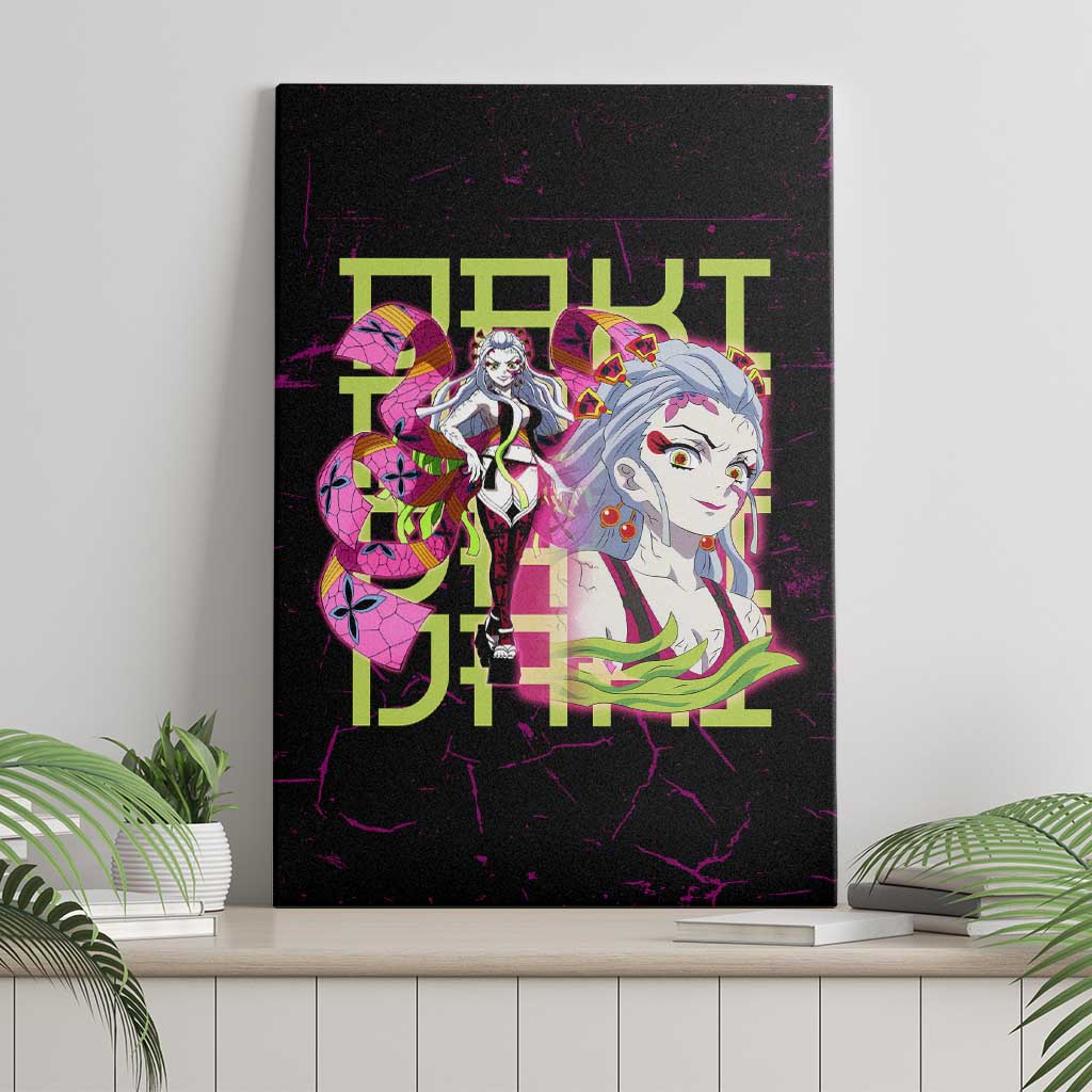 Daki Demon Slayer Theme Canvas Wall Art with Obi Sash Design and Neon Pink Green Graphic Elements - The Mazicc