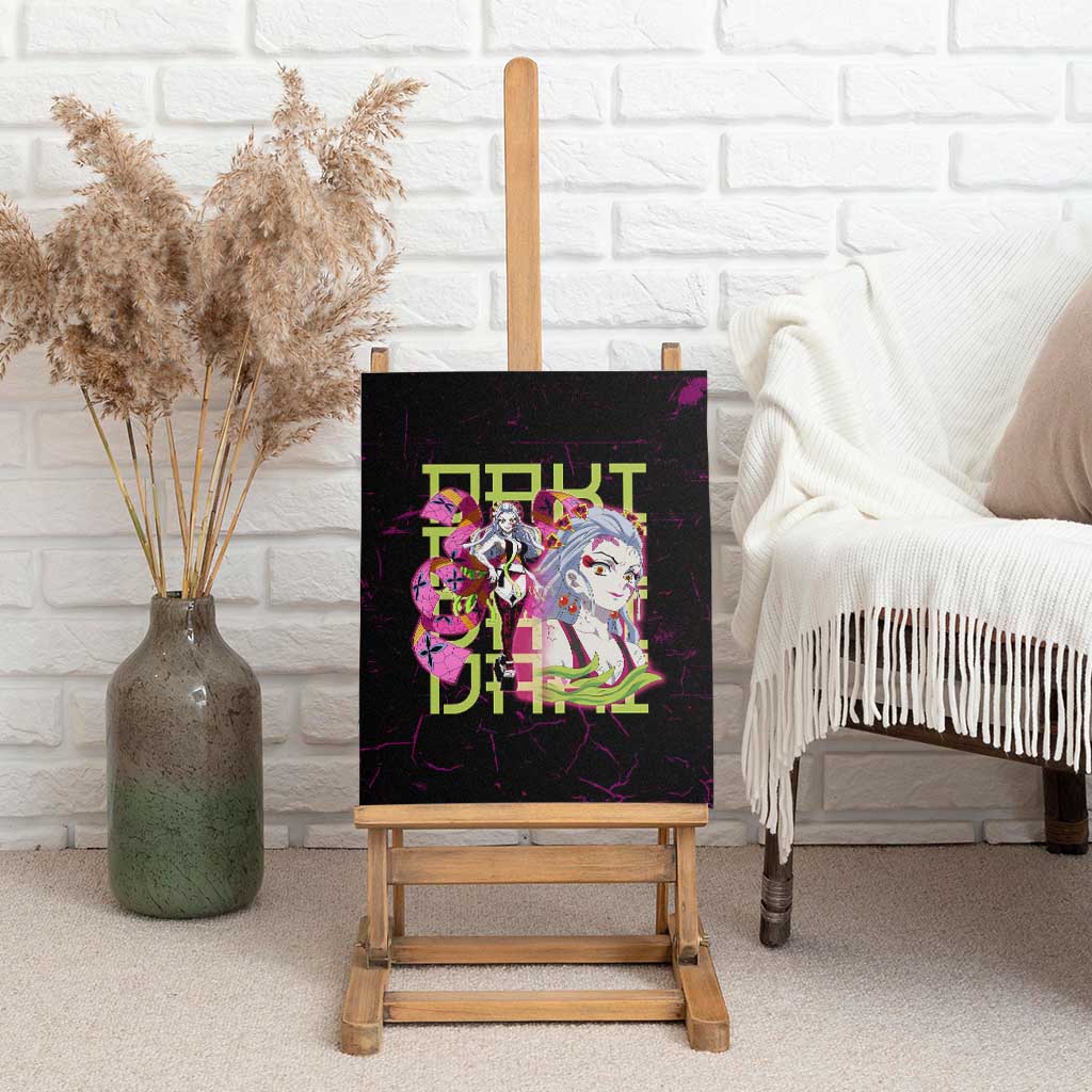 Daki Demon Slayer Theme Canvas Wall Art with Obi Sash Design and Neon Pink Green Graphic Elements - The Mazicc
