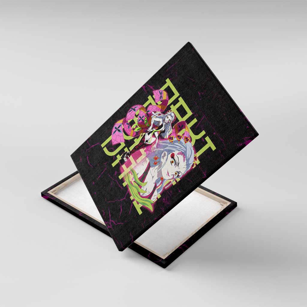 Daki Demon Slayer Theme Canvas Wall Art with Obi Sash Design and Neon Pink Green Graphic Elements - The Mazicc
