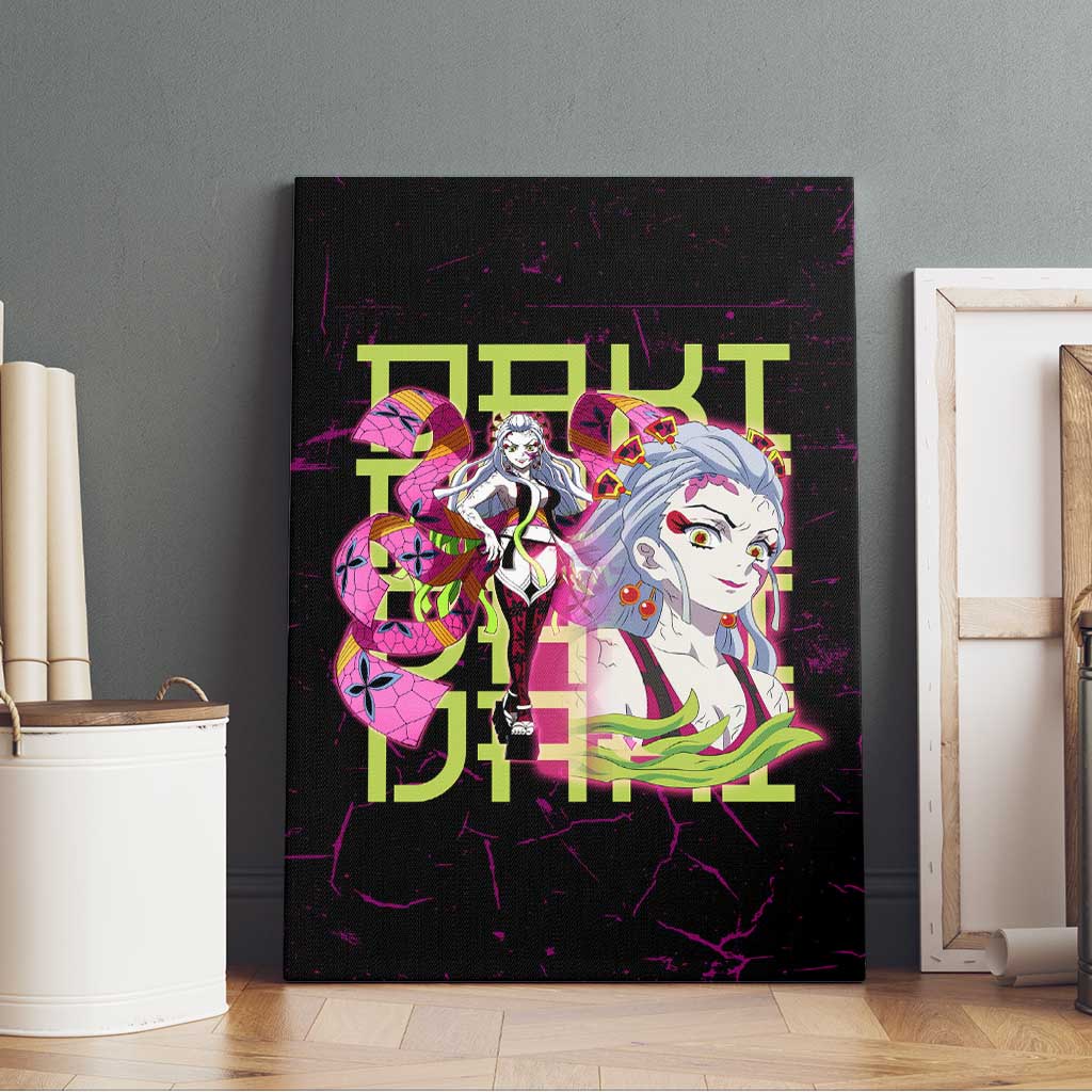 Daki Demon Slayer Theme Canvas Wall Art with Obi Sash Design and Neon Pink Green Graphic Elements - The Mazicc