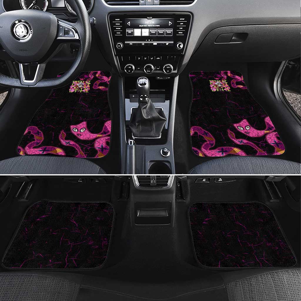 Daki Demon Slayer Theme Car Mats with Obi Sash Design and Neon Pink Green Graphic Elements - The Mazicc