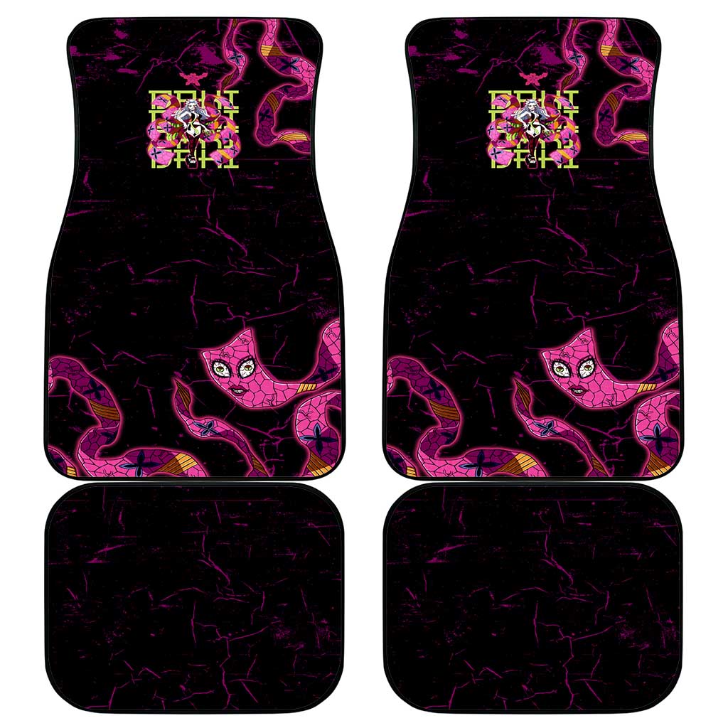 Daki Demon Slayer Theme Car Mats with Obi Sash Design and Neon Pink Green Graphic Elements - The Mazicc