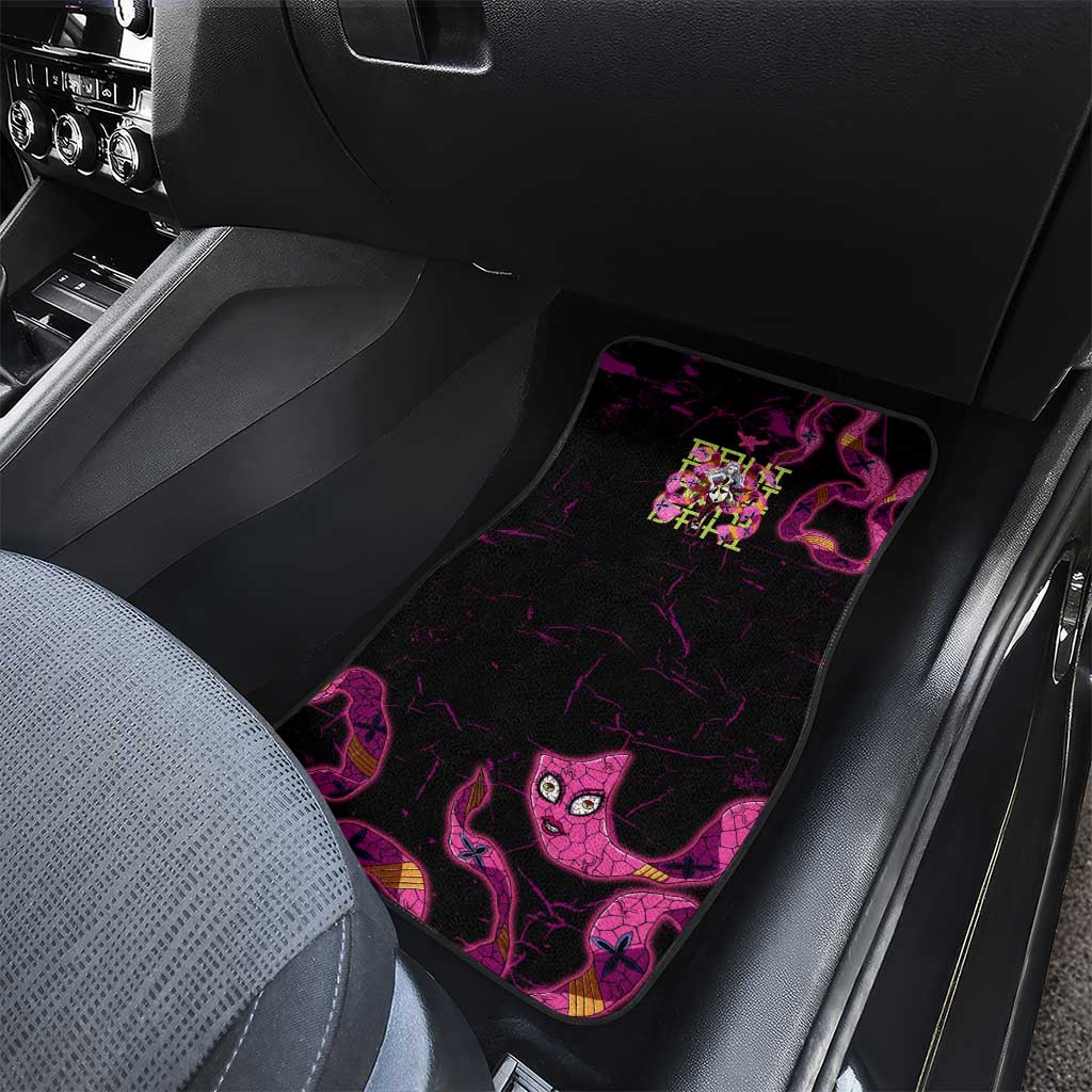 Daki Demon Slayer Theme Car Mats with Obi Sash Design and Neon Pink Green Graphic Elements - The Mazicc