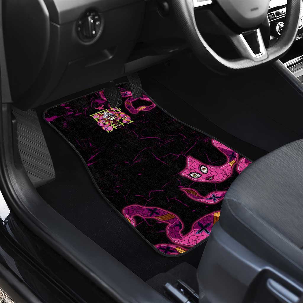Daki Demon Slayer Theme Car Mats with Obi Sash Design and Neon Pink Green Graphic Elements - The Mazicc