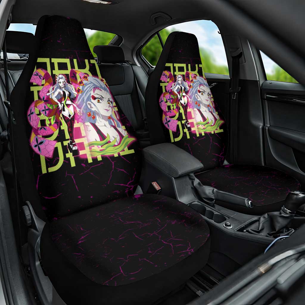 Daki Demon Slayer Theme Car Seat Cover with Obi Sash Design and Neon Pink Green Graphic Elements - The Mazicc