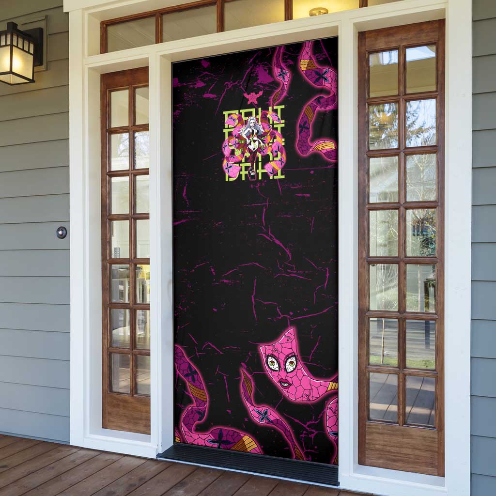 Daki Demon Slayer Theme Door Cover with Obi Sash Design and Neon Pink Green Graphic Elements - The Mazicc