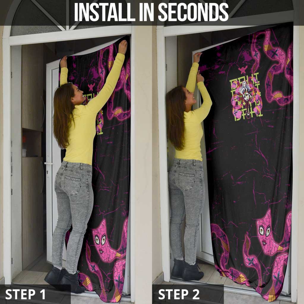 Daki Demon Slayer Theme Door Cover with Obi Sash Design and Neon Pink Green Graphic Elements - The Mazicc