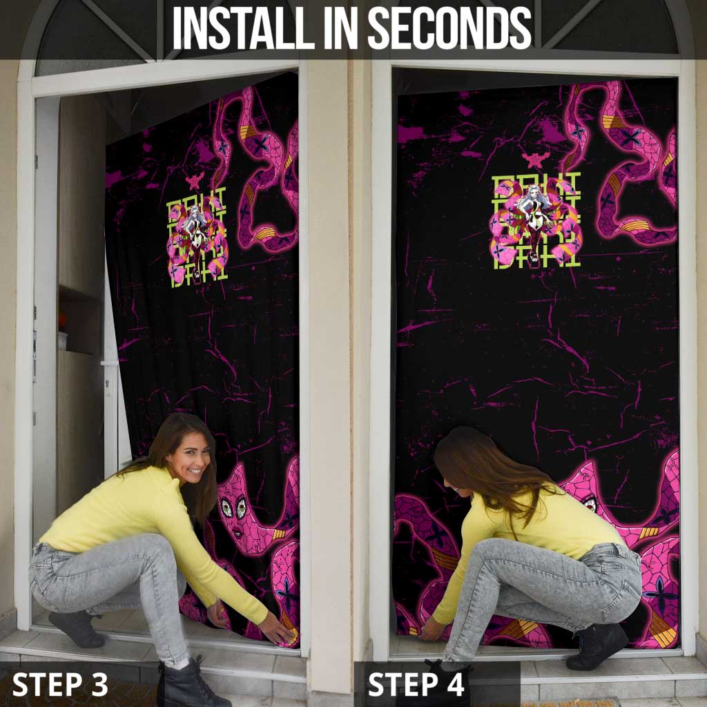 Daki Demon Slayer Theme Door Cover with Obi Sash Design and Neon Pink Green Graphic Elements - The Mazicc
