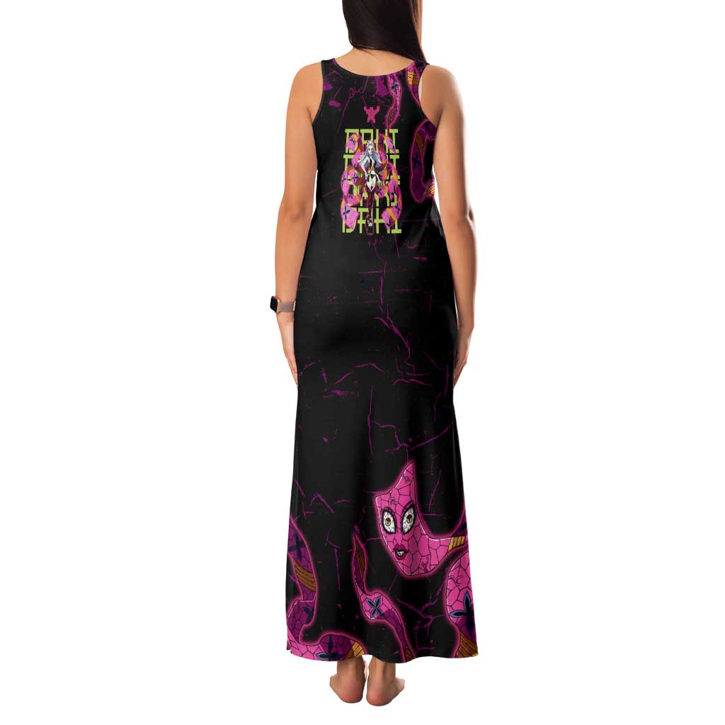 Daki Demon Slayer Theme Family Matching Tank Maxi Dress and Hawaiian Shirt with Obi Sash Design and Neon Pink Green Graphic Elements