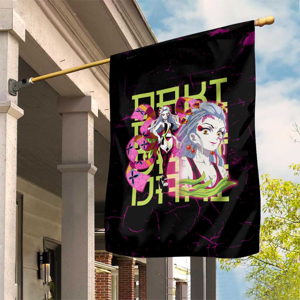 Daki Demon Slayer Theme Garden Flag with Obi Sash Design and Neon Pink Green Graphic Elements - The Mazicc