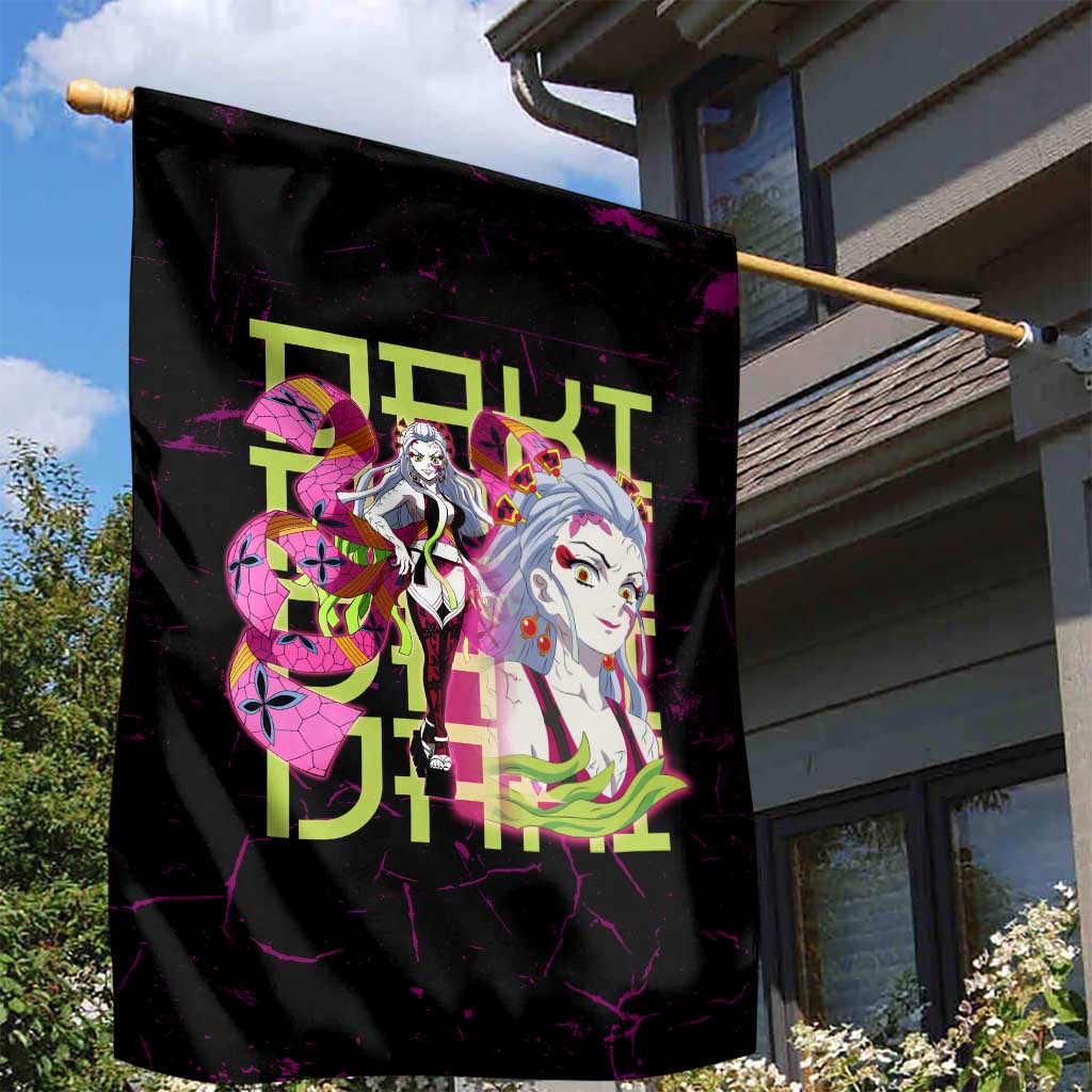 Daki Demon Slayer Theme Garden Flag with Obi Sash Design and Neon Pink Green Graphic Elements - The Mazicc