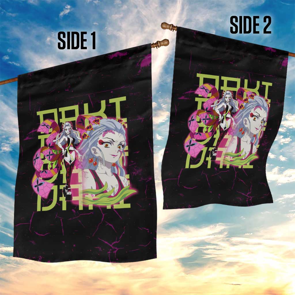 Daki Demon Slayer Theme Garden Flag with Obi Sash Design and Neon Pink Green Graphic Elements - The Mazicc