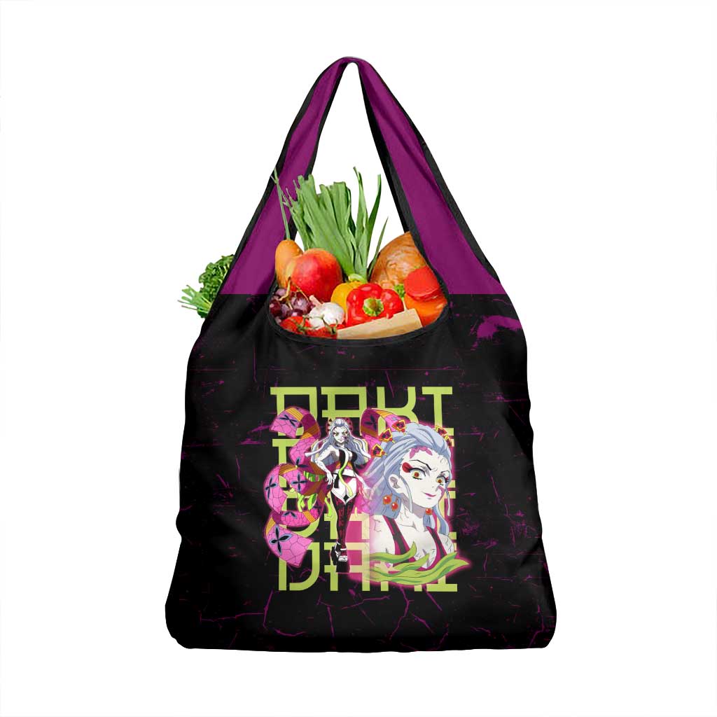 Daki Demon Slayer Theme Grocery Bag with Obi Sash Design and Neon Pink Green Graphic Elements - The Mazicc
