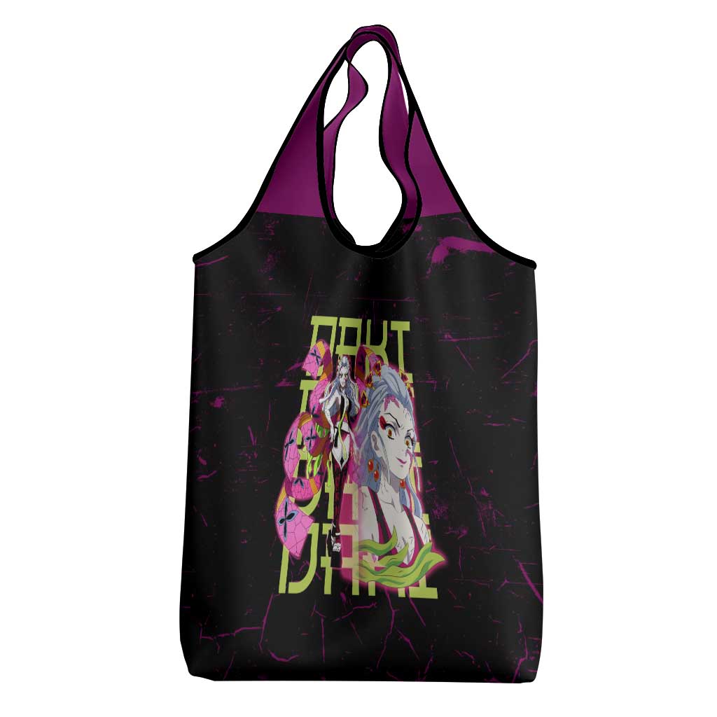 Daki Demon Slayer Theme Grocery Bag with Obi Sash Design and Neon Pink Green Graphic Elements - The Mazicc
