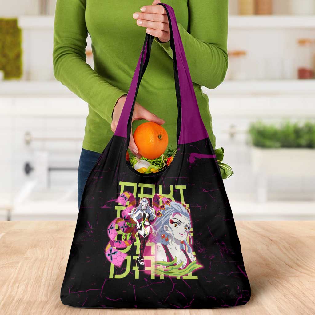 Daki Demon Slayer Theme Grocery Bag with Obi Sash Design and Neon Pink Green Graphic Elements - The Mazicc