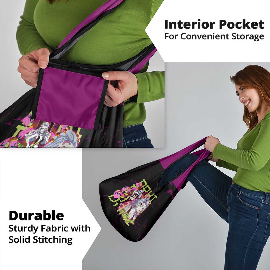 Daki Demon Slayer Theme Grocery Bag with Obi Sash Design and Neon Pink Green Graphic Elements - The Mazicc