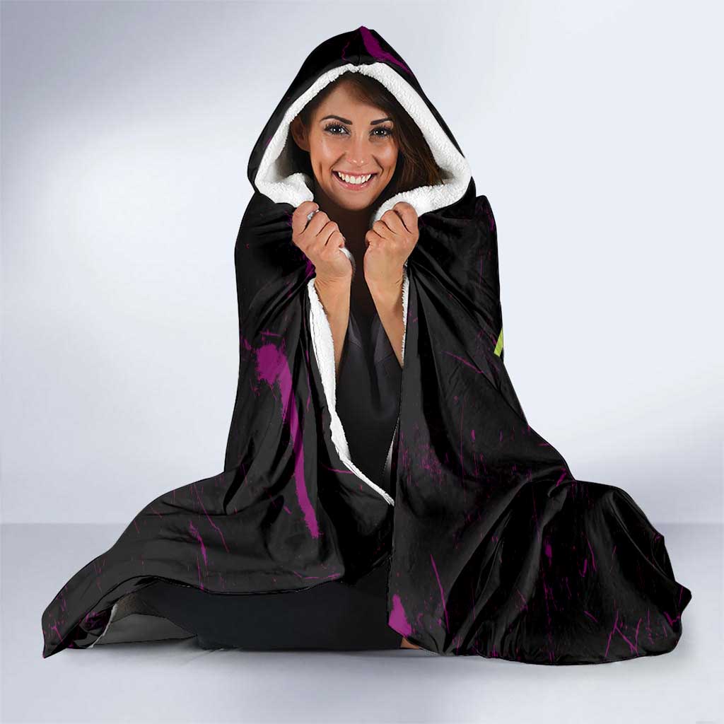 Daki Demon Slayer Theme Hooded Blanket with Obi Sash Design and Neon Pink Green Graphic Elements - The Mazicc