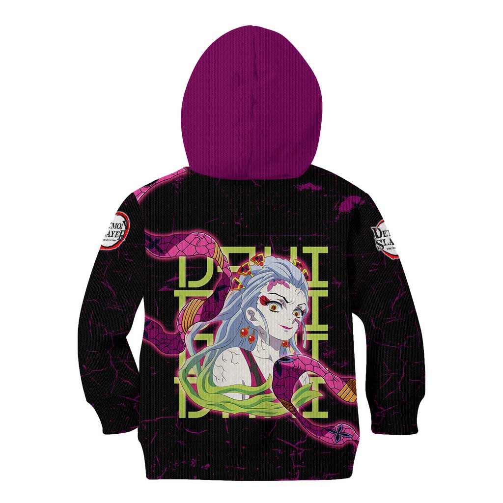 Daki Demon Slayer Theme Kid Hoodie with Obi Sash Design and Neon Pink Green Graphic Elements - The Mazicc