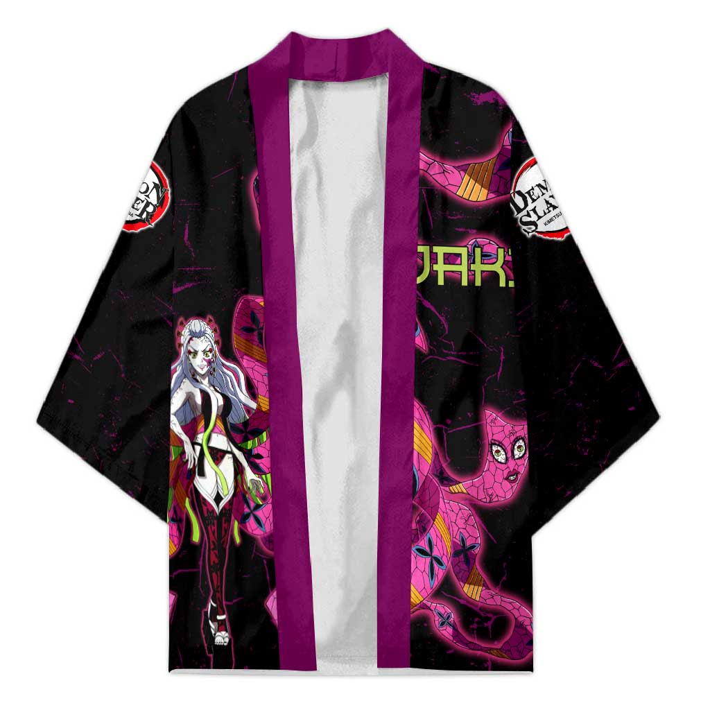 Daki Demon Slayer Theme Kimono with Obi Sash Design and Neon Pink Green Graphic Elements - The Mazicc
