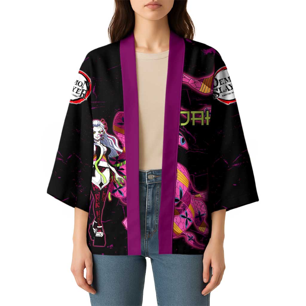 Daki Demon Slayer Theme Kimono with Obi Sash Design and Neon Pink Green Graphic Elements - The Mazicc