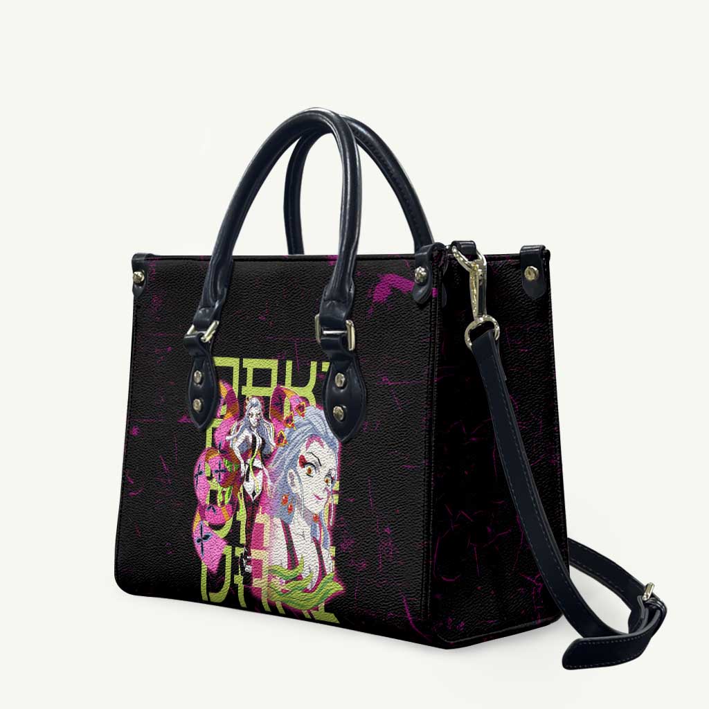 Daki Demon Slayer Theme Leather Bag with Obi Sash Design and Neon Pink Green Graphic Elements - The Mazicc