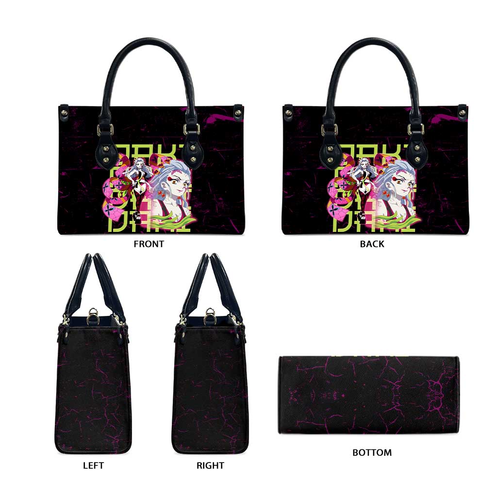Daki Demon Slayer Theme Leather Bag with Obi Sash Design and Neon Pink Green Graphic Elements - The Mazicc