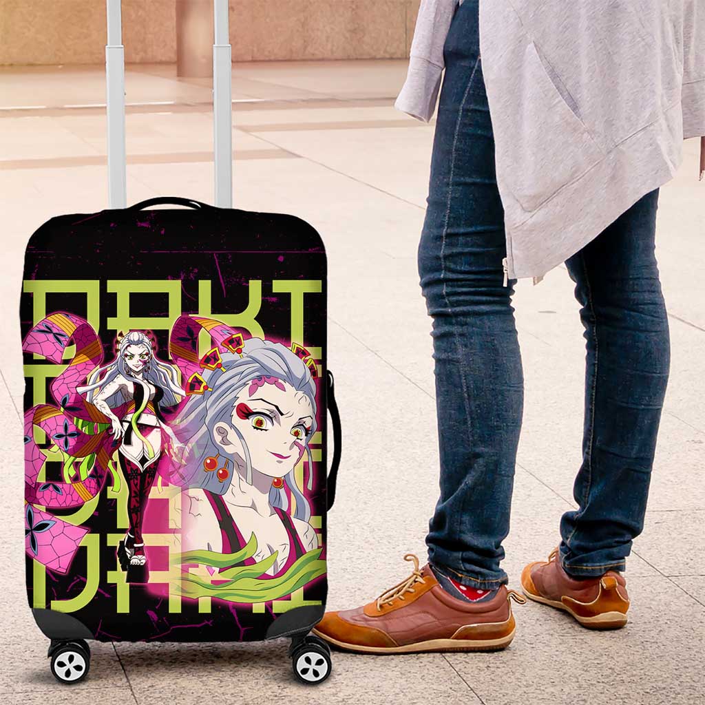 Daki Demon Slayer Theme Luggage Cover with Obi Sash Design and Neon Pink Green Graphic Elements - The Mazicc