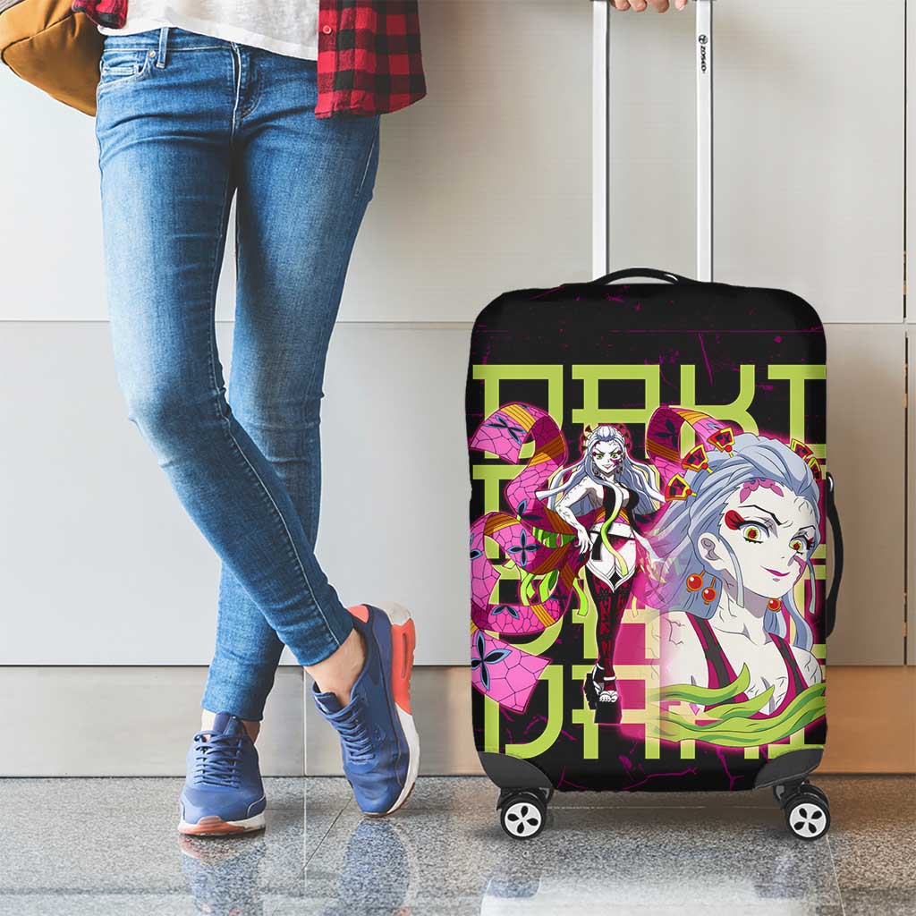 Daki Demon Slayer Theme Luggage Cover with Obi Sash Design and Neon Pink Green Graphic Elements - The Mazicc