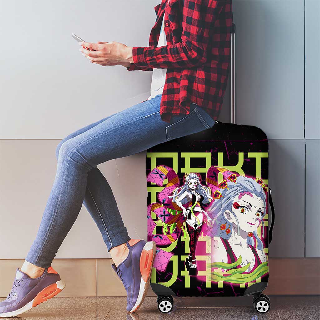Daki Demon Slayer Theme Luggage Cover with Obi Sash Design and Neon Pink Green Graphic Elements - The Mazicc