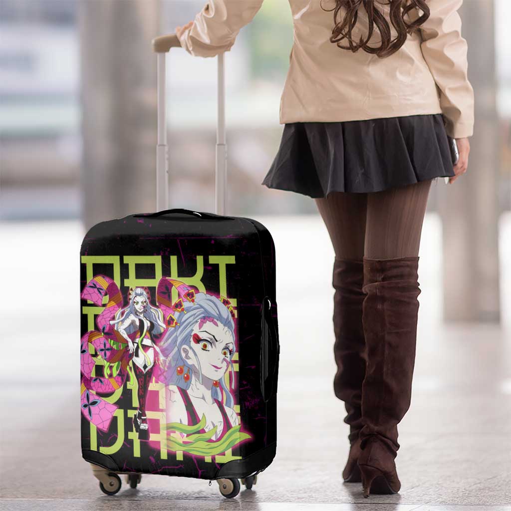 Daki Demon Slayer Theme Luggage Cover with Obi Sash Design and Neon Pink Green Graphic Elements - The Mazicc