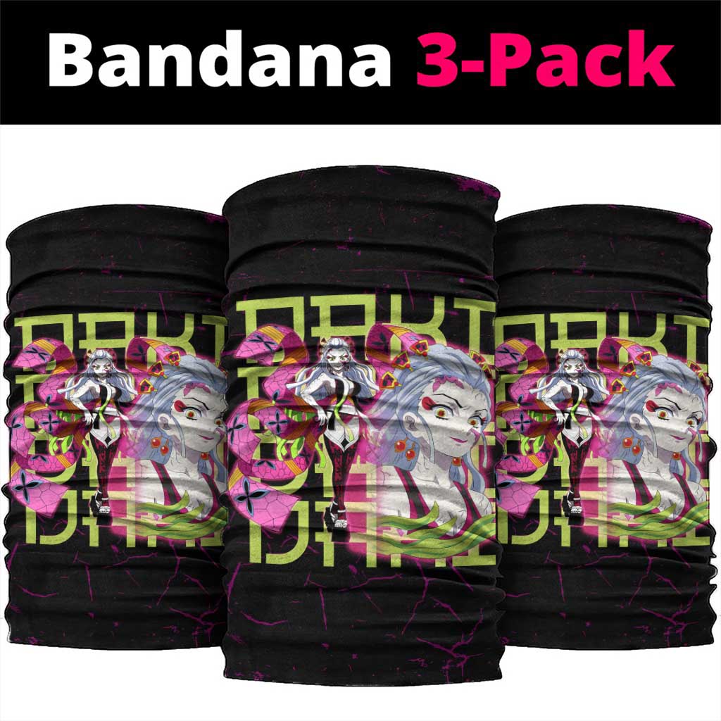 Daki Demon Slayer Theme Neck Gaiter with Obi Sash Design and Neon Pink Green Graphic Elements - The Mazicc