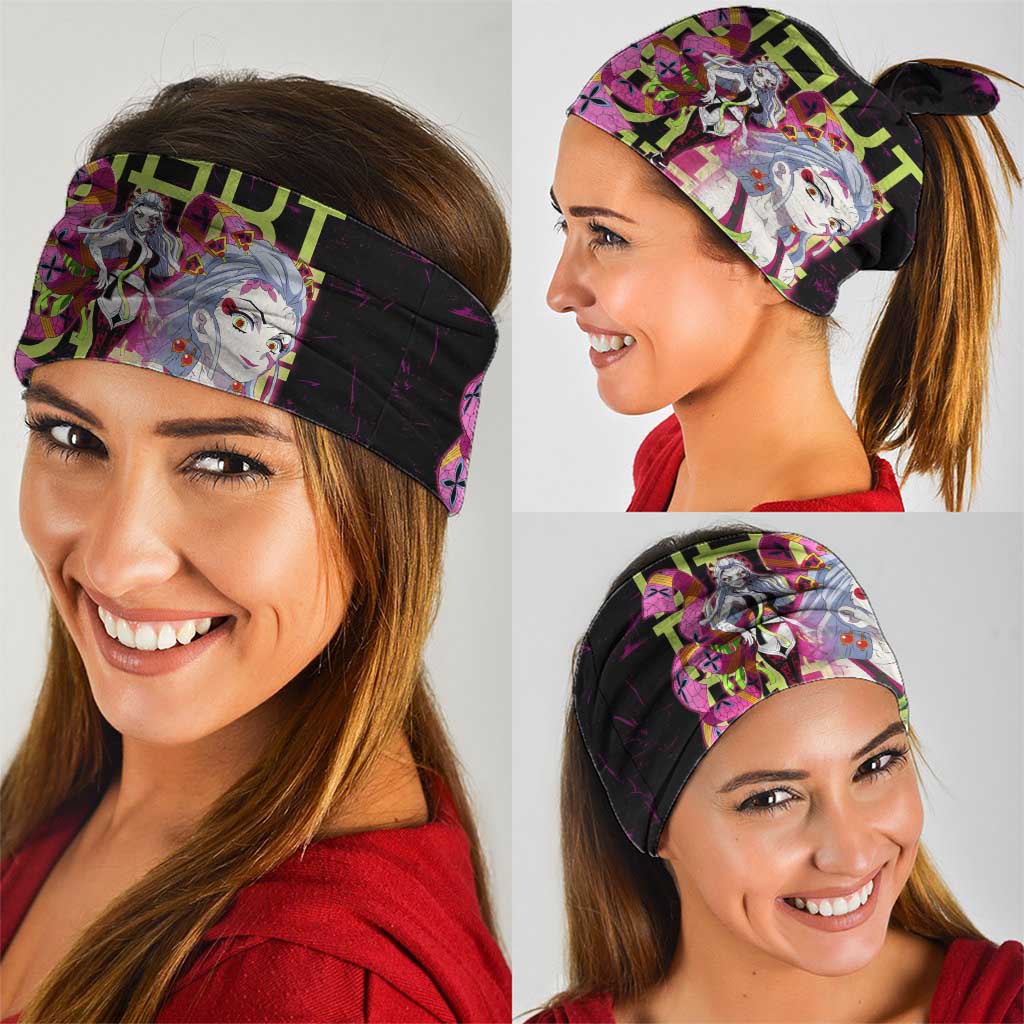 Daki Demon Slayer Theme Neck Gaiter with Obi Sash Design and Neon Pink Green Graphic Elements - The Mazicc