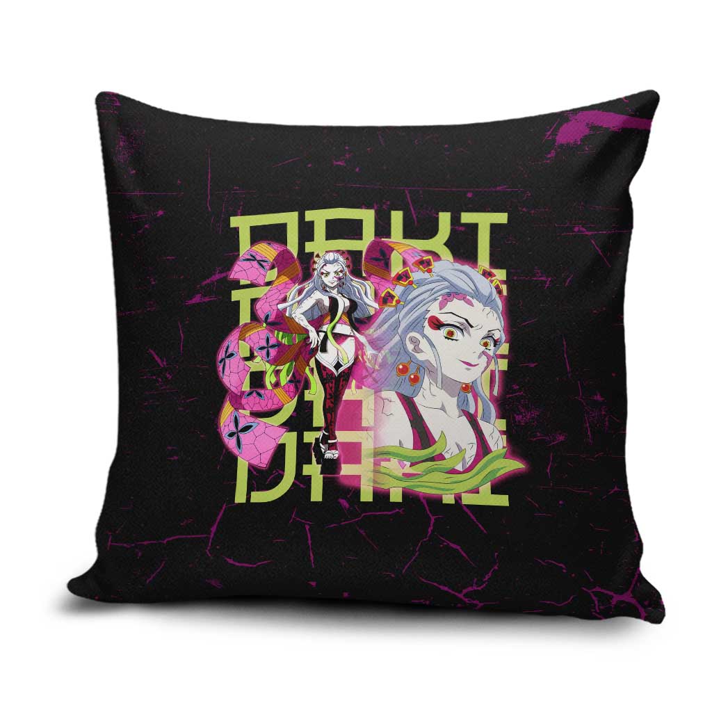 Daki Demon Slayer Theme Pillow Cover with Obi Sash Design and Neon Pink Green Graphic Elements - The Mazicc
