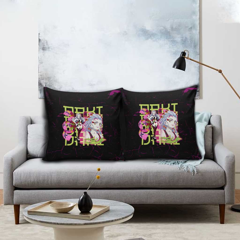 Daki Demon Slayer Theme Pillow Cover with Obi Sash Design and Neon Pink Green Graphic Elements - The Mazicc