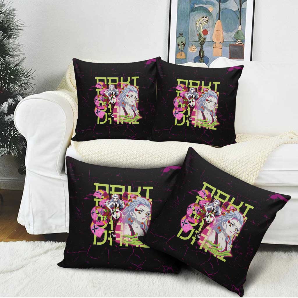 Daki Demon Slayer Theme Pillow Cover with Obi Sash Design and Neon Pink Green Graphic Elements - The Mazicc