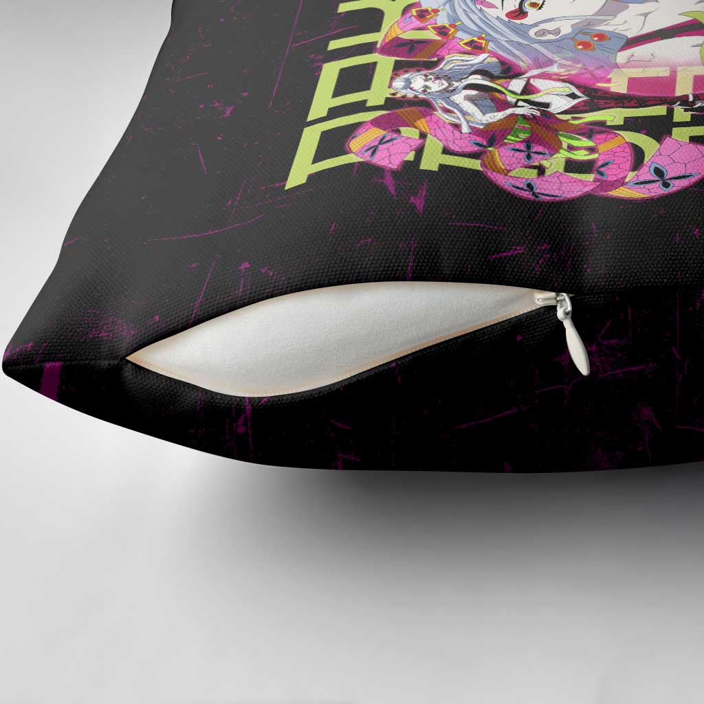 Daki Demon Slayer Theme Pillow Cover with Obi Sash Design and Neon Pink Green Graphic Elements - The Mazicc