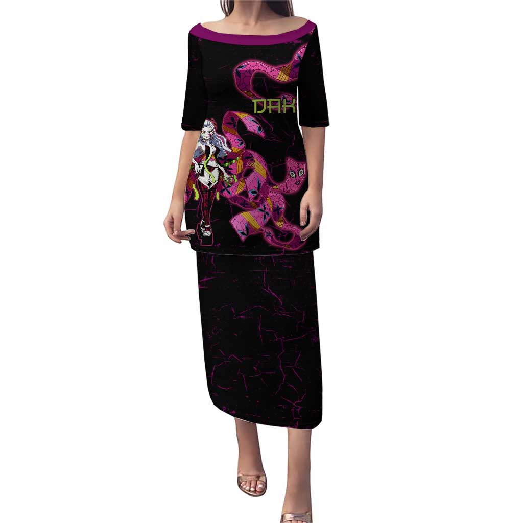Daki Demon Slayer Theme Puletasi with Obi Sash Design and Neon Pink Green Graphic Elements - The Mazicc