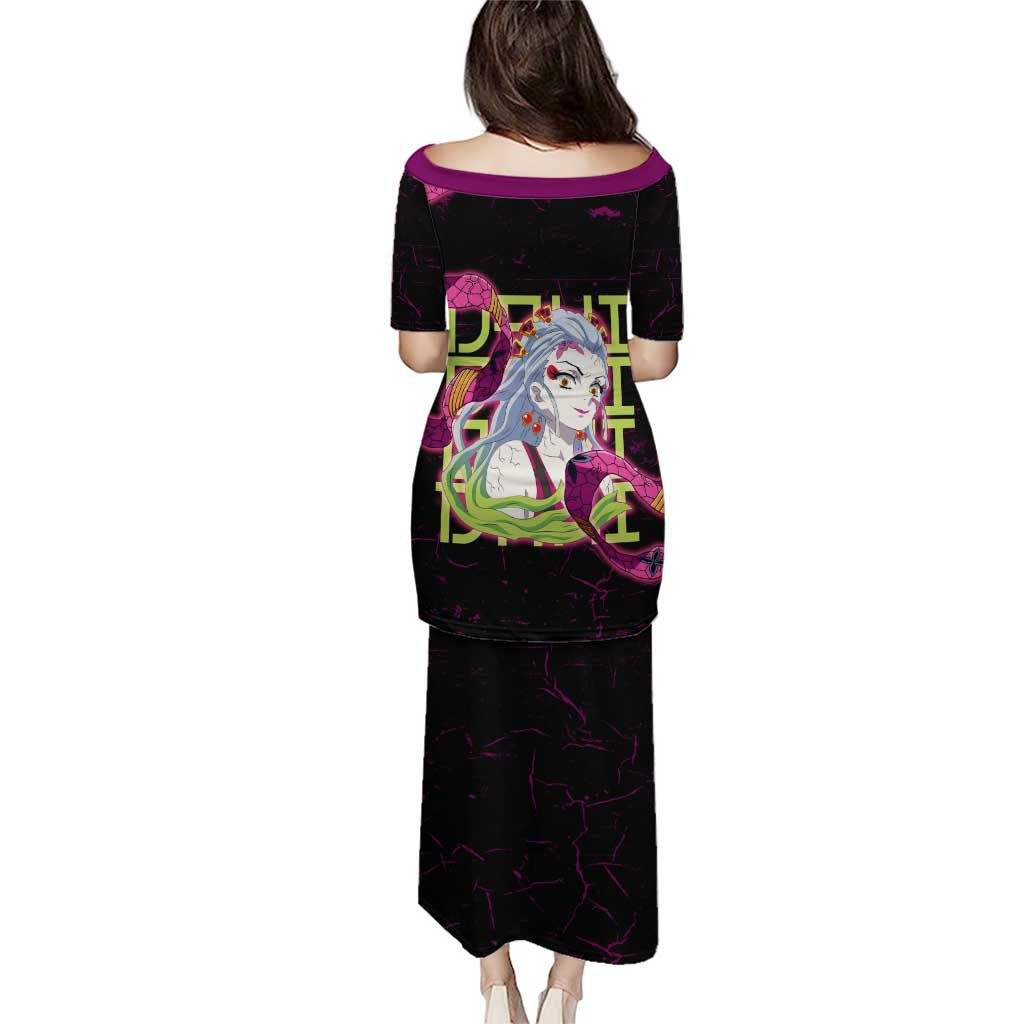 Daki Demon Slayer Theme Puletasi with Obi Sash Design and Neon Pink Green Graphic Elements - The Mazicc