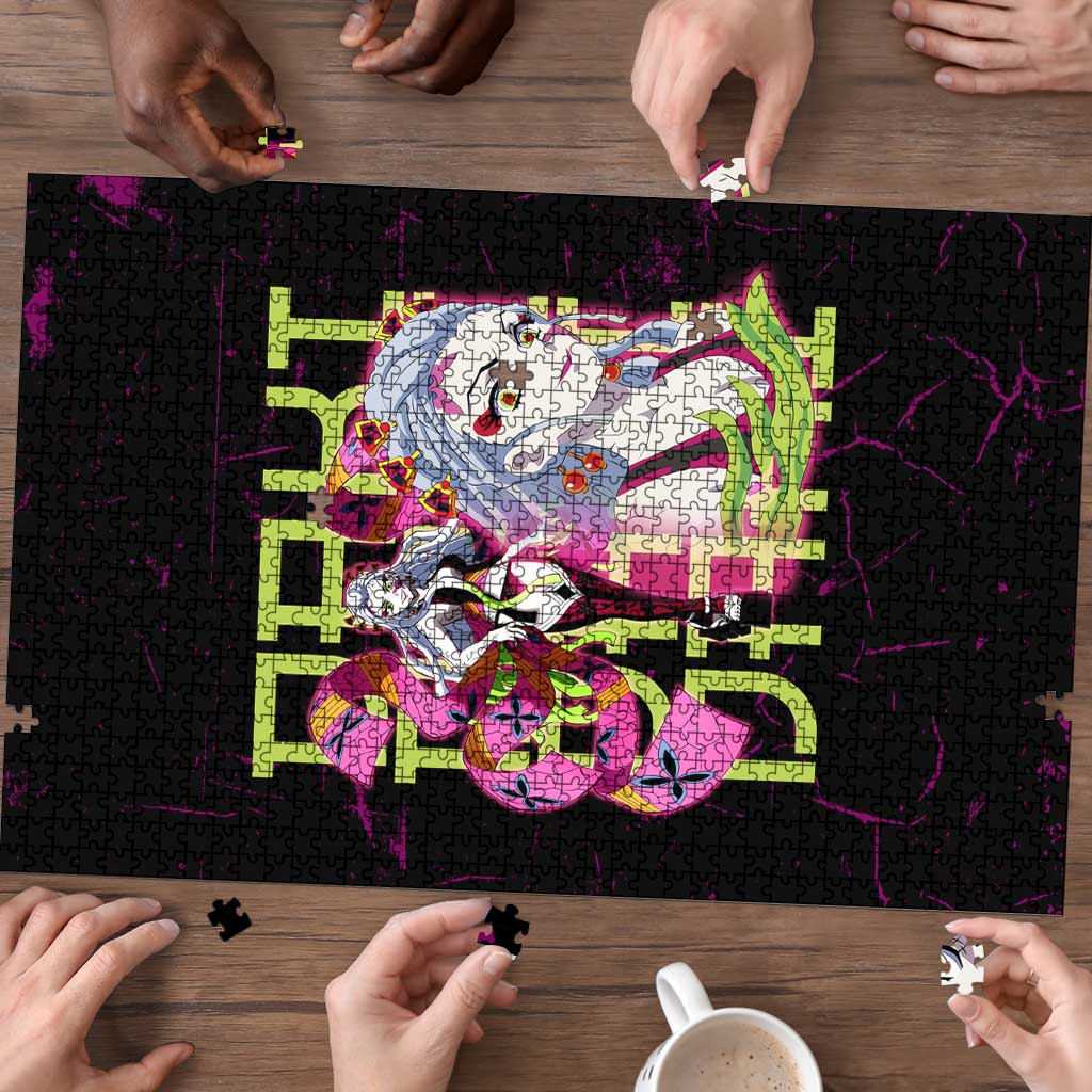 Daki Demon Slayer Theme Puzzle with Obi Sash Design and Neon Pink Green Graphic Elements - The Mazicc