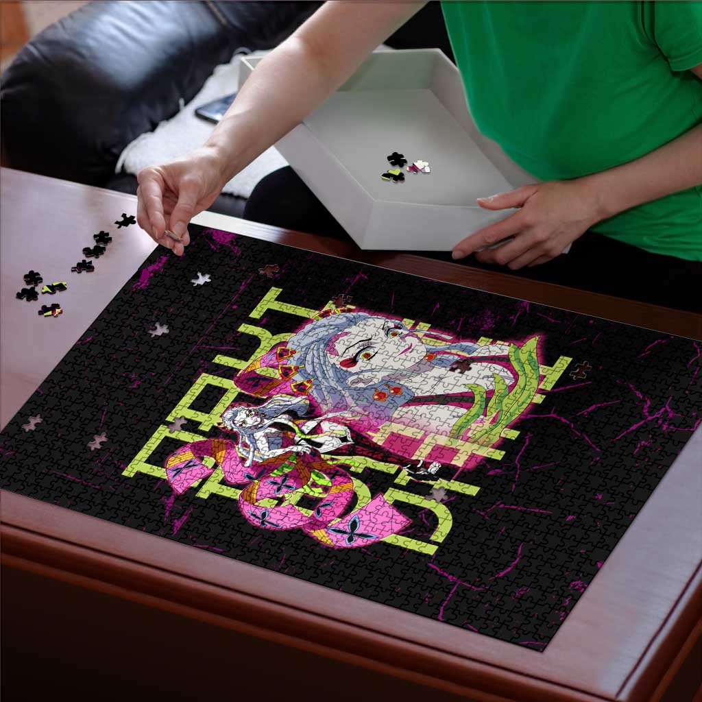 Daki Demon Slayer Theme Puzzle with Obi Sash Design and Neon Pink Green Graphic Elements - The Mazicc