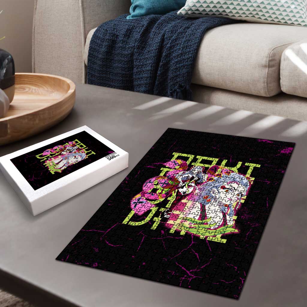 Daki Demon Slayer Theme Puzzle with Obi Sash Design and Neon Pink Green Graphic Elements - The Mazicc
