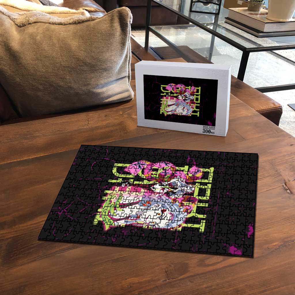 Daki Demon Slayer Theme Puzzle with Obi Sash Design and Neon Pink Green Graphic Elements - The Mazicc