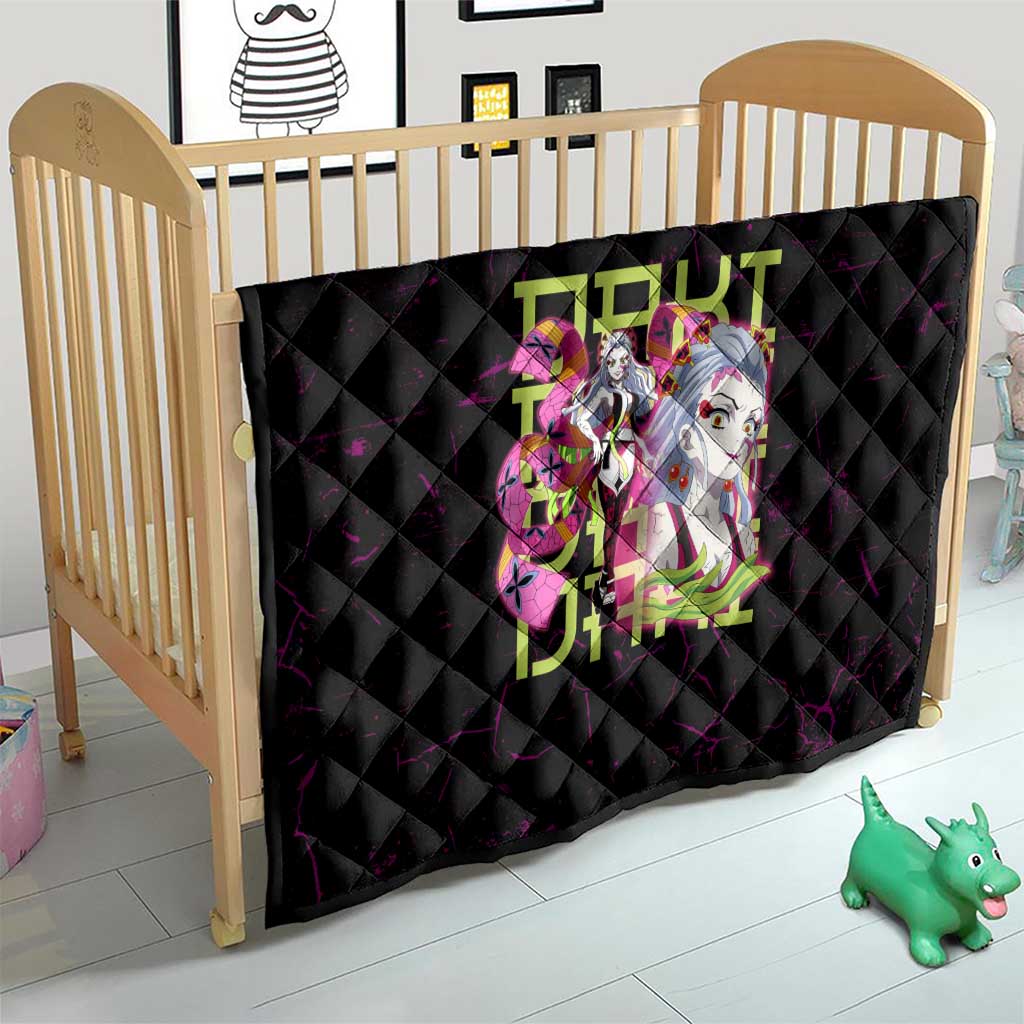 Daki Demon Slayer Theme Quilt with Obi Sash Design and Neon Pink Green Graphic Elements - The Mazicc