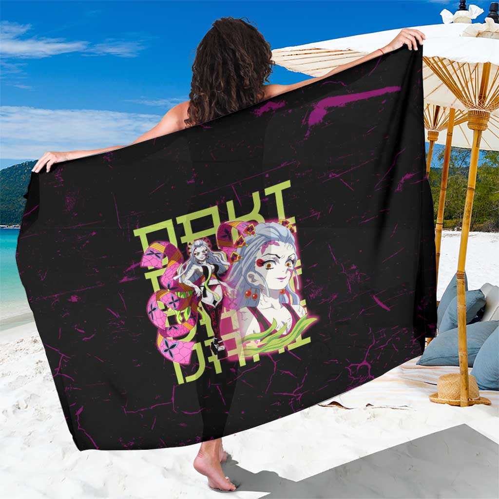 Daki Demon Slayer Theme Sarong with Obi Sash Design and Neon Pink Green Graphic Elements - The Mazicc