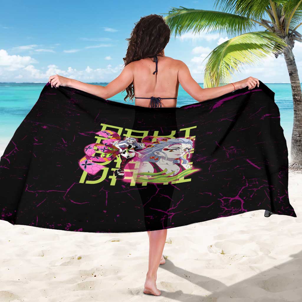 Daki Demon Slayer Theme Sarong with Obi Sash Design and Neon Pink Green Graphic Elements - The Mazicc