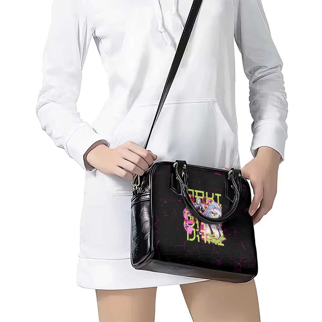 Daki Demon Slayer Theme Shoulder Handbag with Obi Sash Design and Neon Pink Green Graphic Elements - The Mazicc