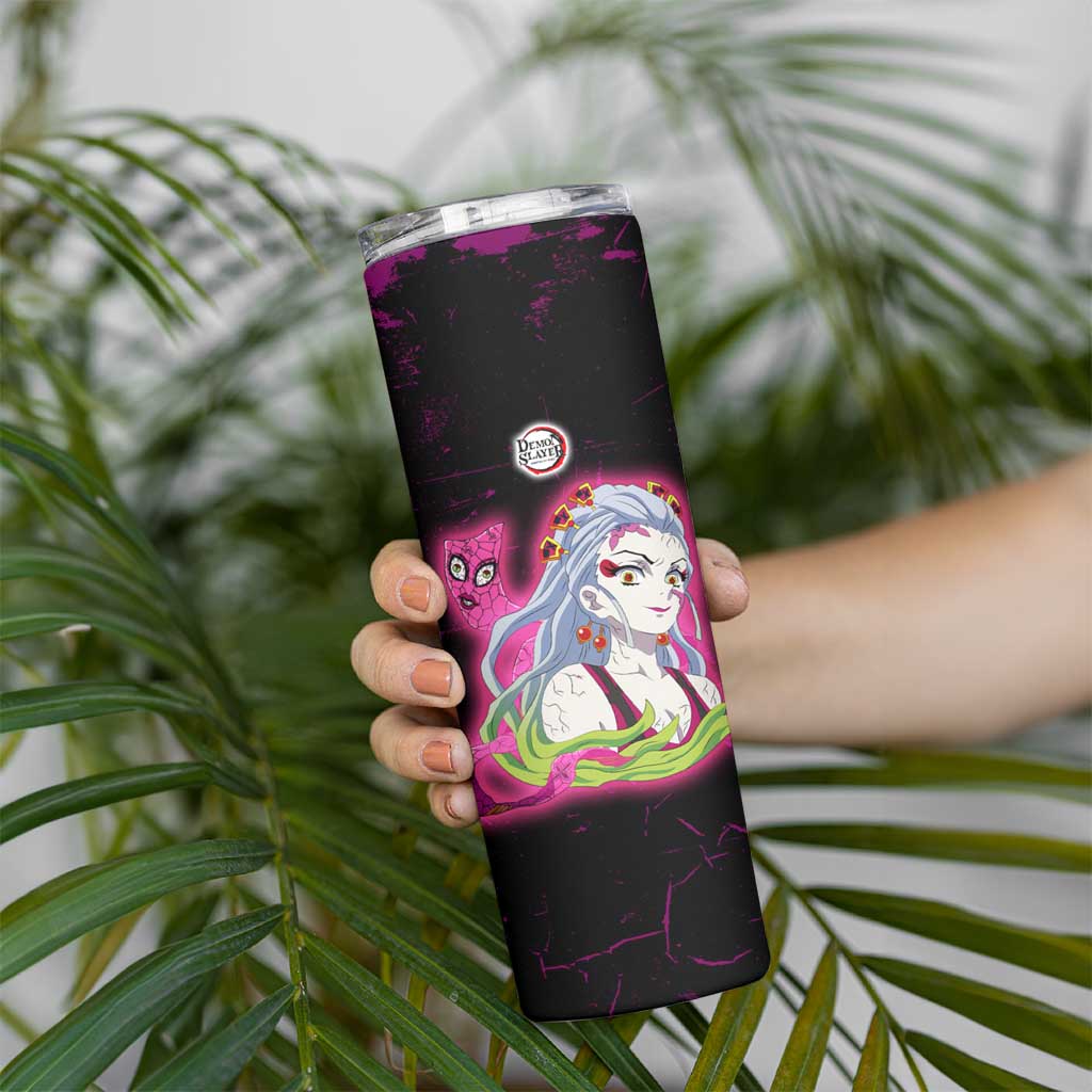 Daki Demon Slayer Theme Skinny Tumbler with Obi Sash Design and Neon Pink Green Graphic Elements - The Mazicc