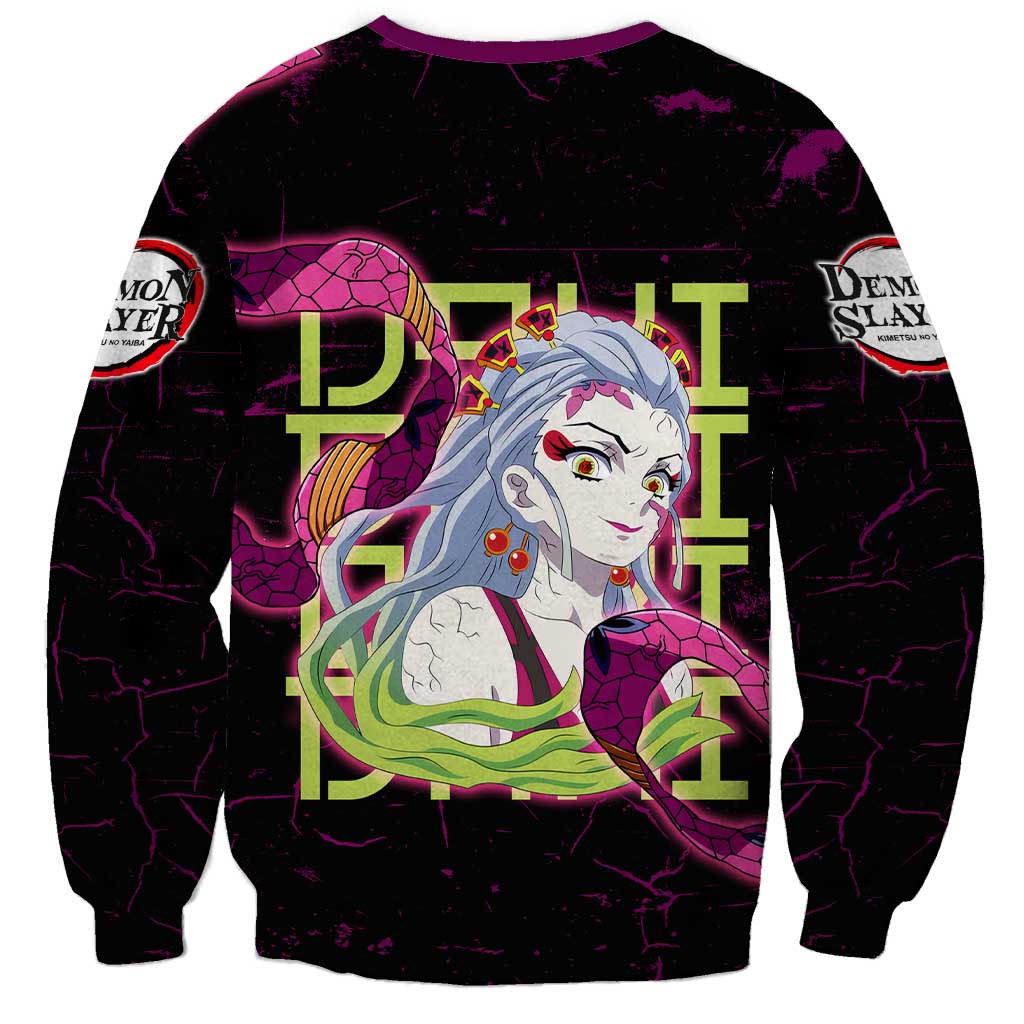 Daki Demon Slayer Theme Sweatshirt with Obi Sash Design and Neon Pink Green Graphic Elements - The Mazicc