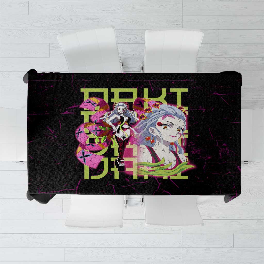 Daki Demon Slayer Theme Tablecloth with Obi Sash Design and Neon Pink Green Graphic Elements - The Mazicc